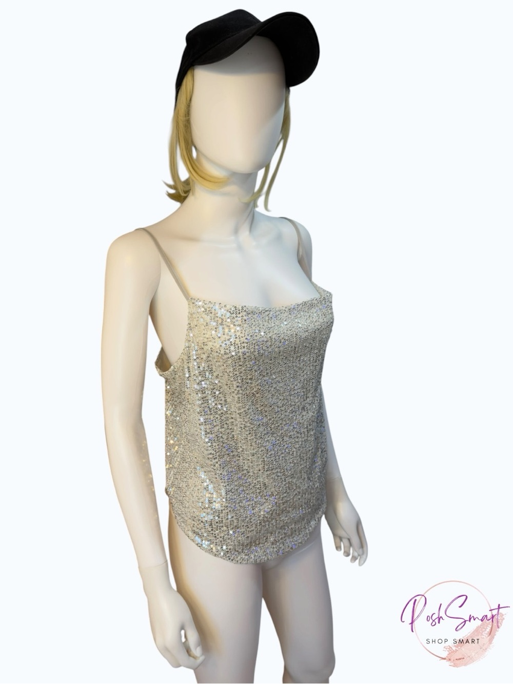 Sincerely Jules Sequin Cami Tank Top Silver Iridescent | Size L